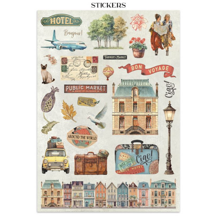 Stamperia Art Of Travelling Junk Journal Stickers Cut-outs Backgrounds