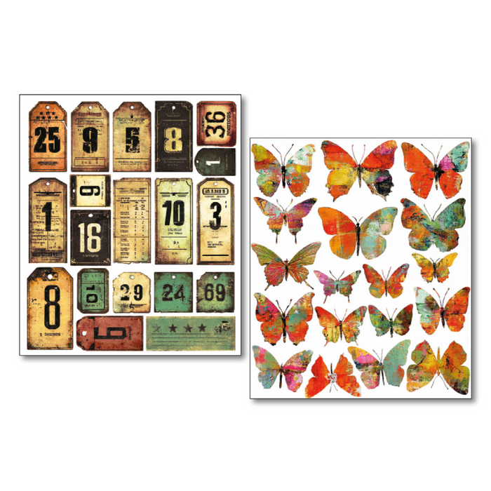 Ciao Bella Mixed Media Sticker Set Scratched Labels 10pc
