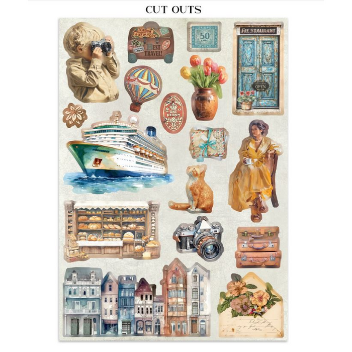 Stamperia Art Of Travelling Junk Journal Stickers Cut-outs Backgrounds