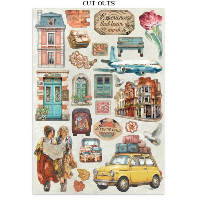 Stamperia Art Of Travelling Junk Journal Stickers Cut-outs Backgrounds