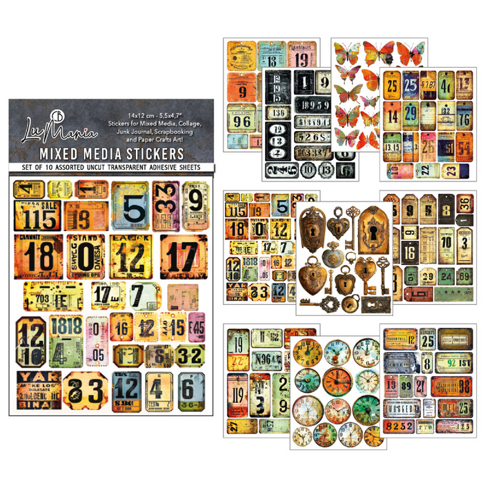 Ciao Bella Mixed Media Sticker Set Scratched Labels 10pc