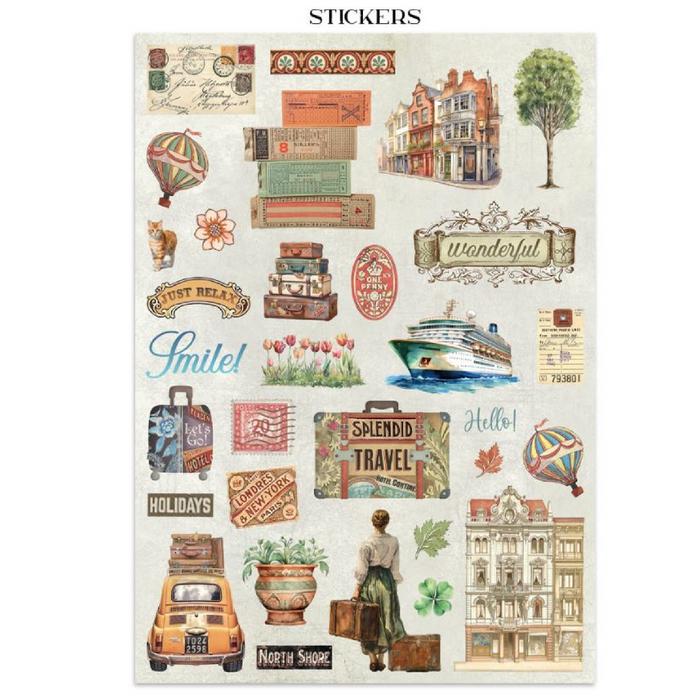 Stamperia Art Of Travelling Junk Journal Stickers Cut-outs Backgrounds