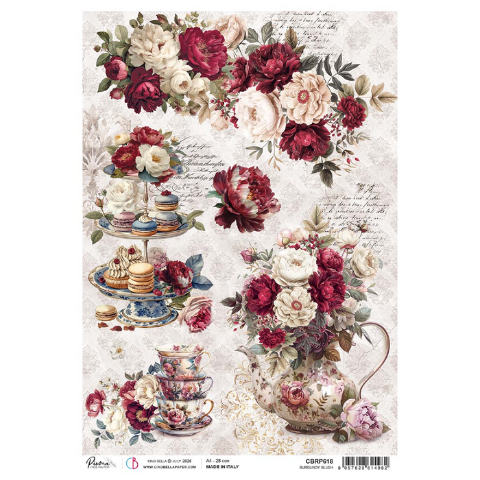 Ciao Bella Paper Bohemian Burgundy A4 Mixed Rice Paper Burgundy Blush