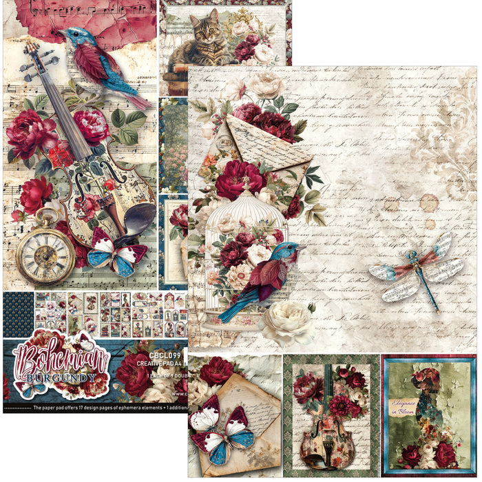 Ciao Bella Paper Bohemian Burgundy A4 Scrapbooking Paper Set