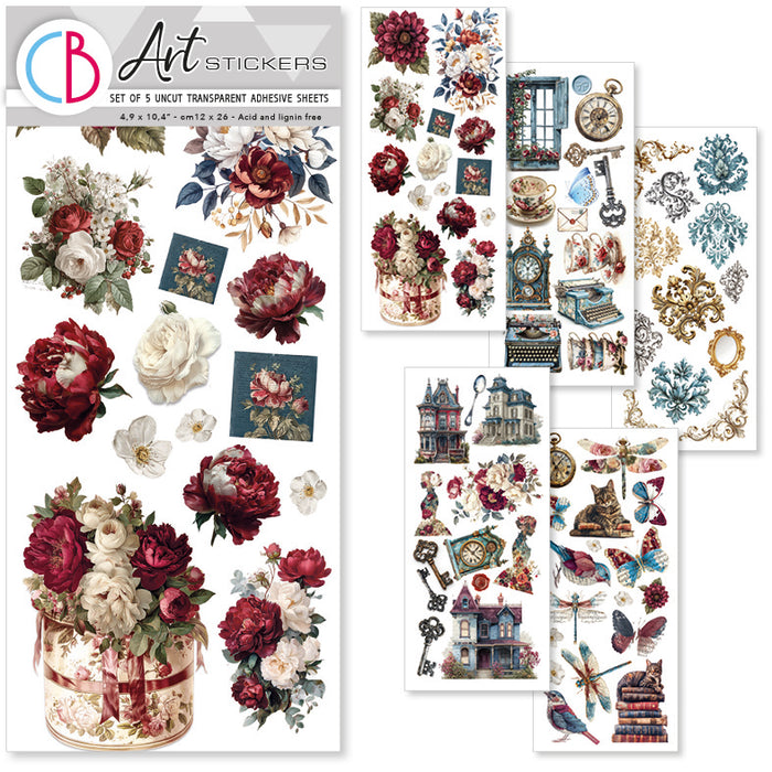 Ciao Bella Paper Bohemian Burgundy Art Transparent Stickers 5pc