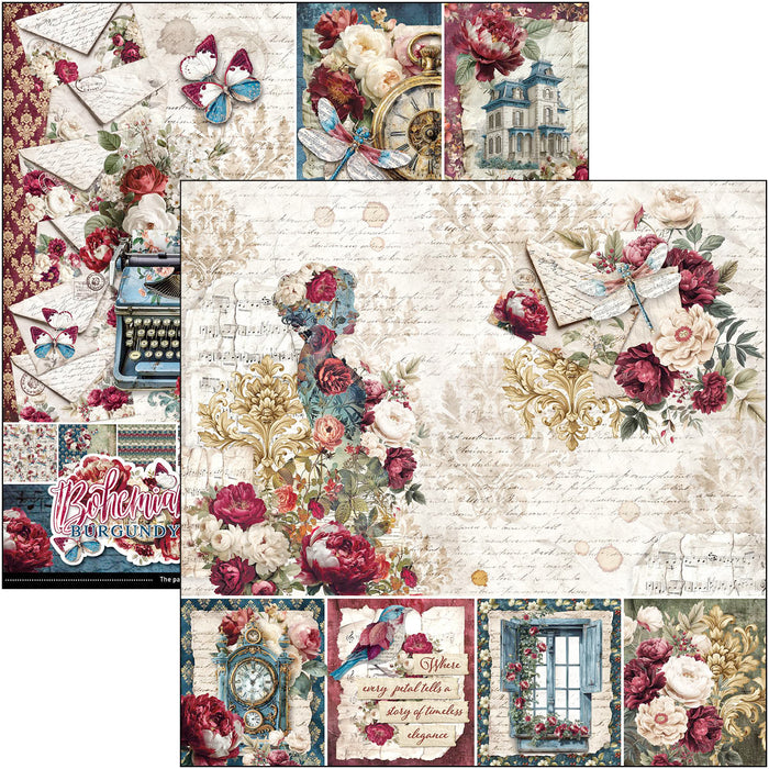 Ciao Bella Paper Bohemian Burgundy 12" x 12" Scrapbooking Paper Set
