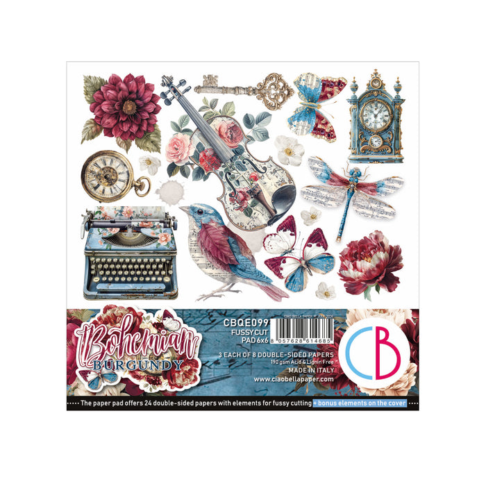 Ciao Bella Paper Bohemian Burgundy 6" x 6" Fussy Cut Pad