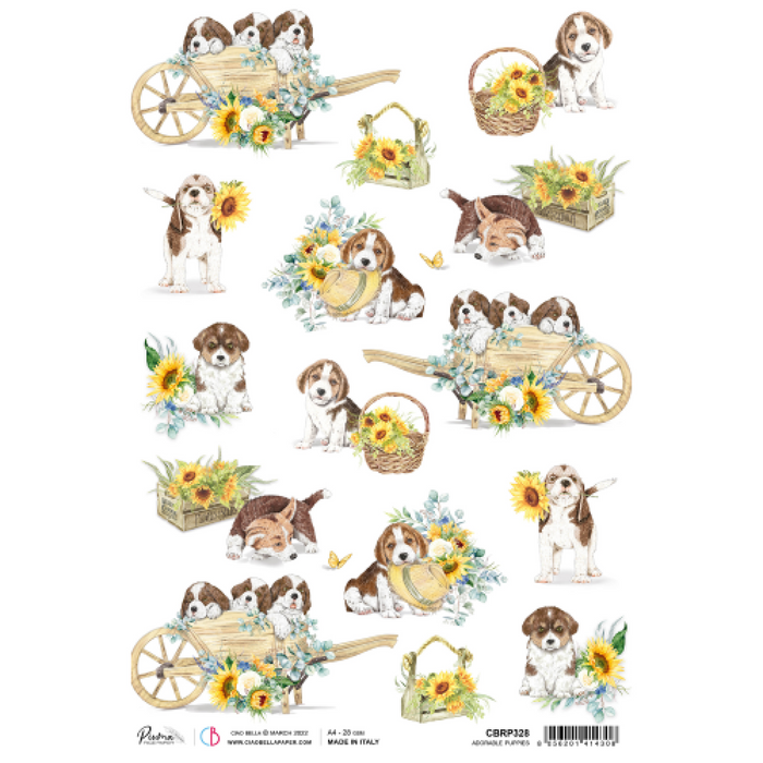 Ciao Bella Farmhouse Garden A4 Rice Paper (Adorable Puppies)