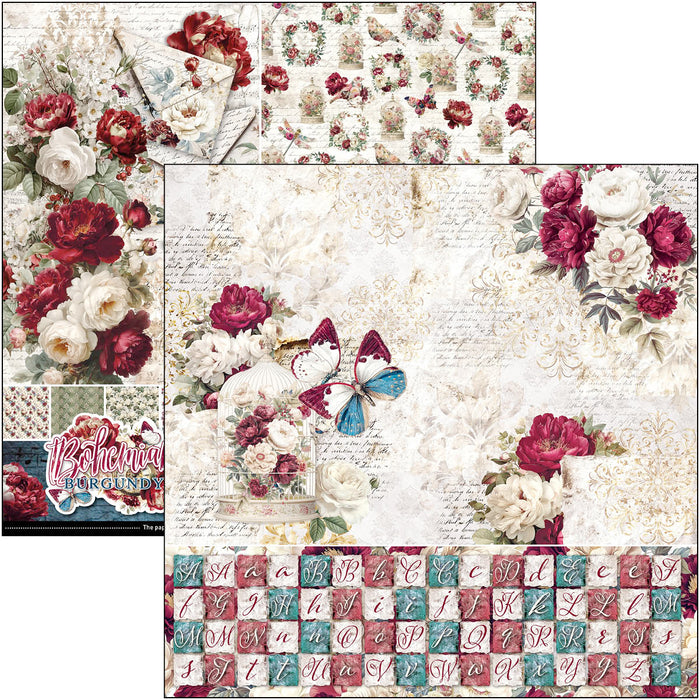 Ciao Bella Paper Bohemian Burgundy 12" x 12" Patterns Scrapbooking Paper Set