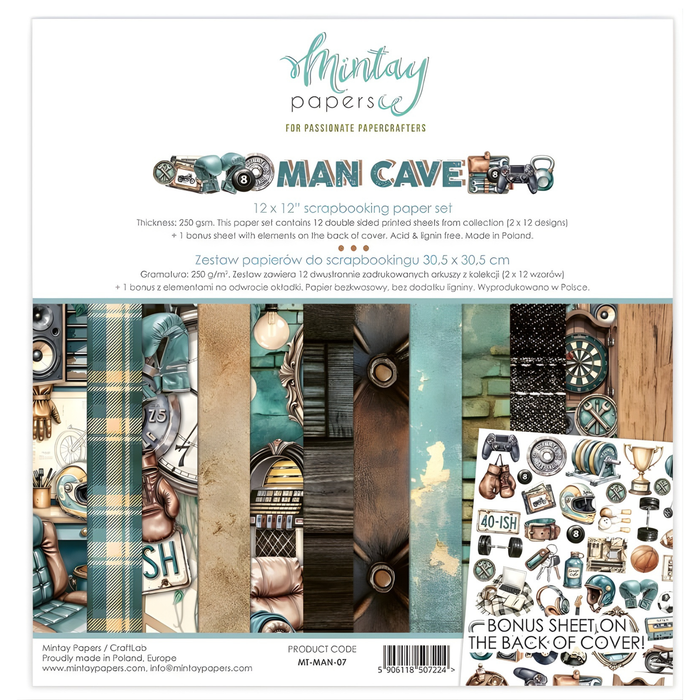 Mintay Man Cave 12" x"12 Scrapbooking Paper Set