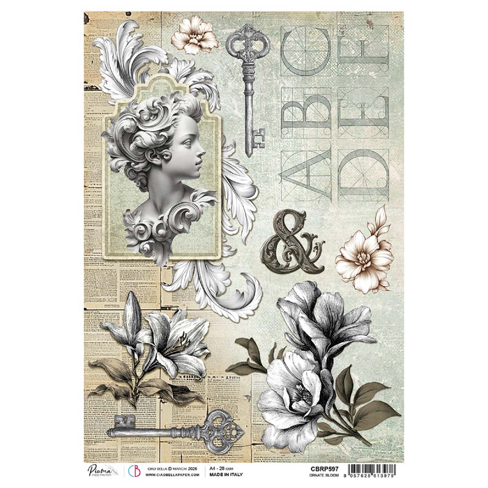 Ciao Bella Typographic A4 Rice Paper Ornate Bloom