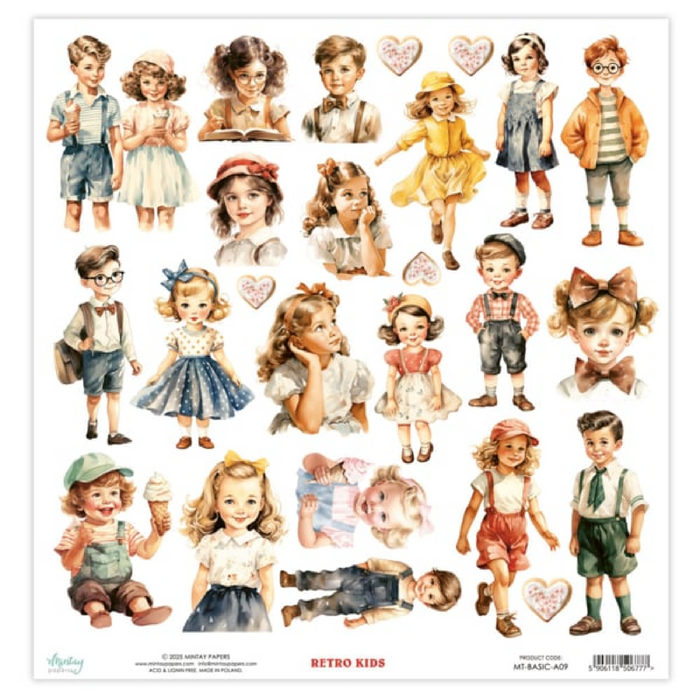Mintay Retro Kids  12" x"12 Elements Scrapbook Paper MT-BASIC-A09