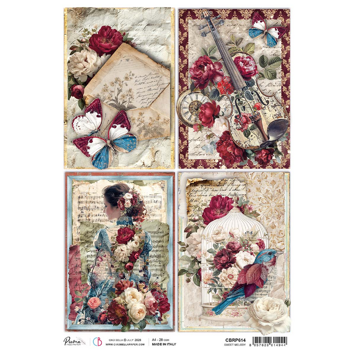Ciao Bella Paper Bohemian Burgundy A4 Rice Paper Sweet Melody