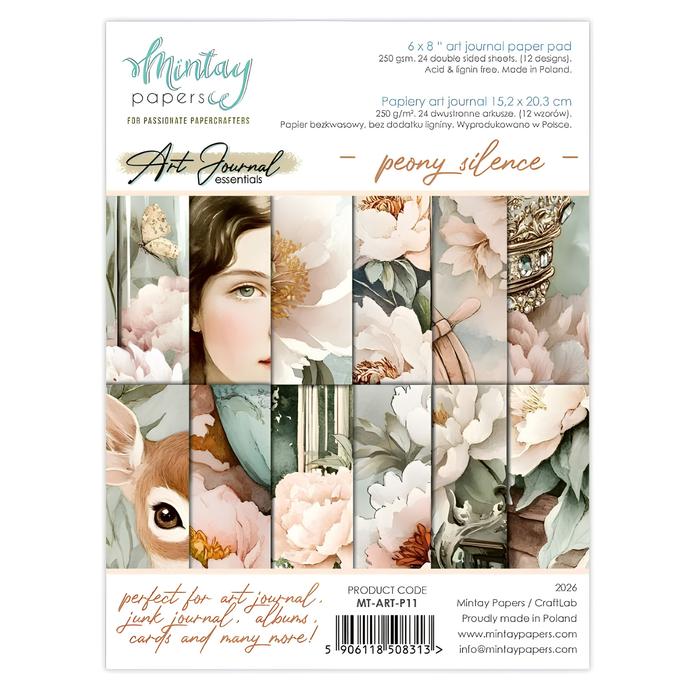 Mintay Paper Peony Silence 6" x"8 Art Journal Paper Set