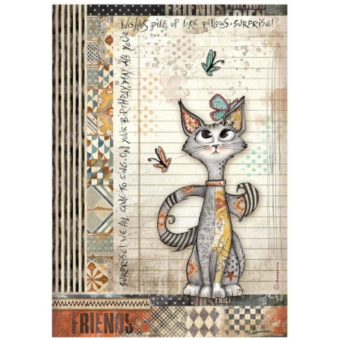 Stamperia Furry Friends A4 Rice Paper Cat & Butterfly