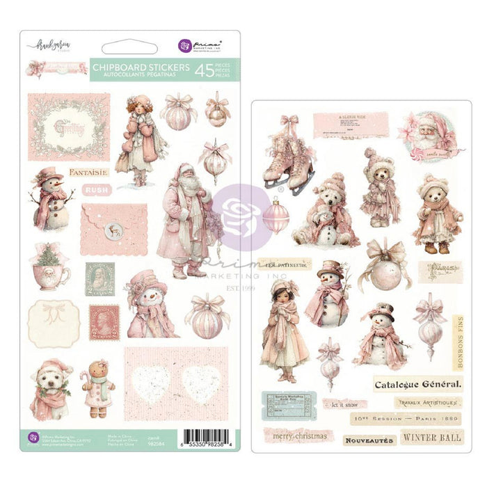 Prima Marketing Christmas Blush Chipboard Sticker 45pcs