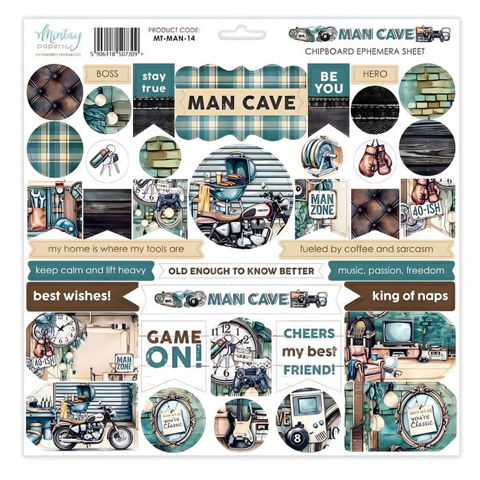 Mintay Man Cave 12" x"12 Chipboard Ephemera