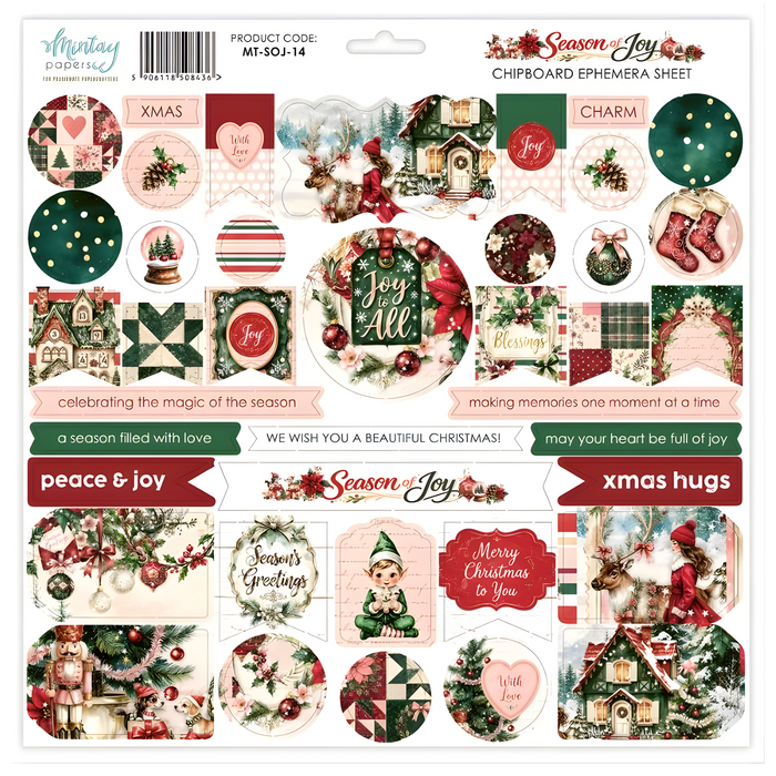 Mintay Season Of Joy 12" x"12 Chipboard Ephemera