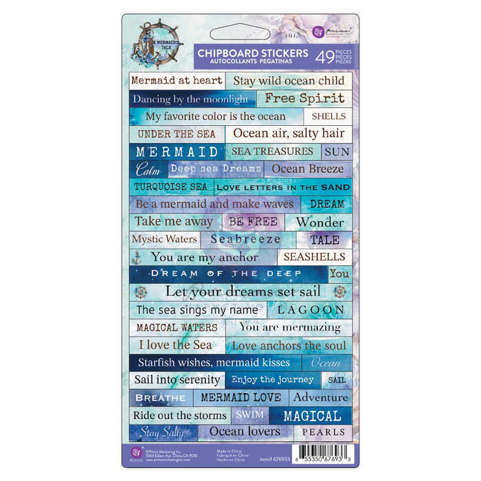 Prima Marketing Mermaid’s Tale Chipboard Stickers 49pc