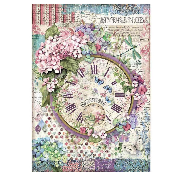 Stamperia A4 Rice Paper Hortensia Clock
