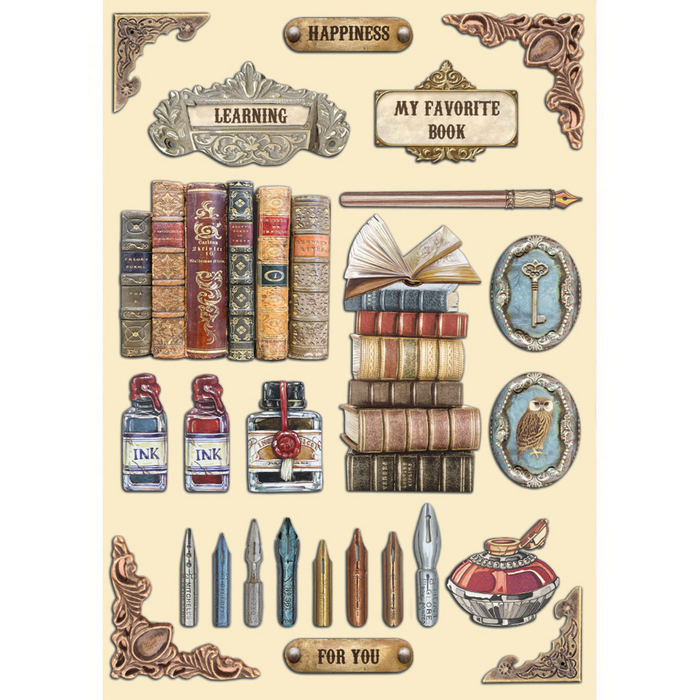 Stamperia Vintage Library  A5 Wooden Colored Shapes