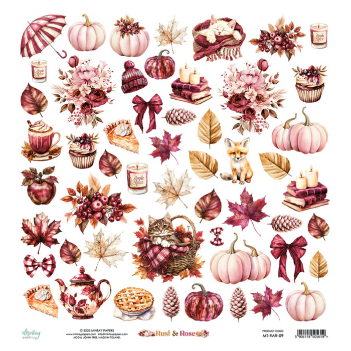 Mintay Rust & Rose 12" x"12 Scrapbooking Paper Set