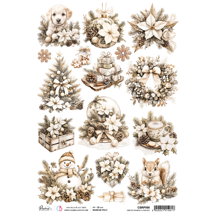 Ciao Bella Winter Season A4 Rice Paper Elements