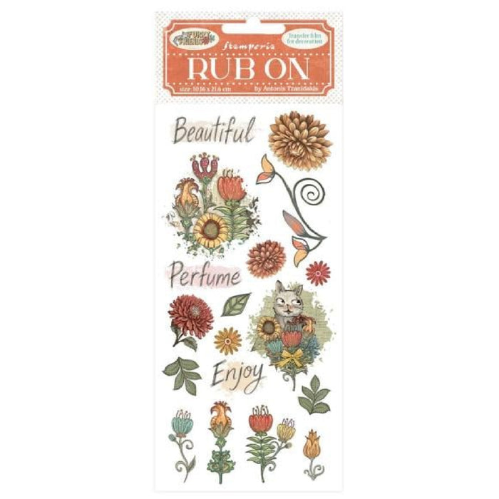 Stamperia Furry Friends Rub - On Flowers