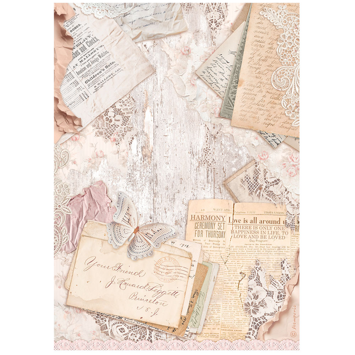 Stamperia Romance Forever A4 Rice Paper (Letters)