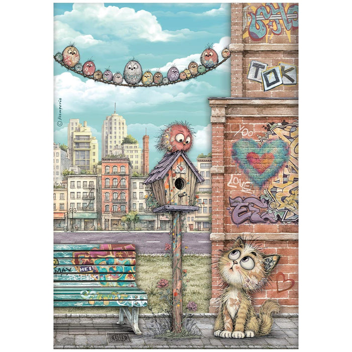 Stamperia Furry Friends 2 A4 Rice Paper Nest Cat Birds