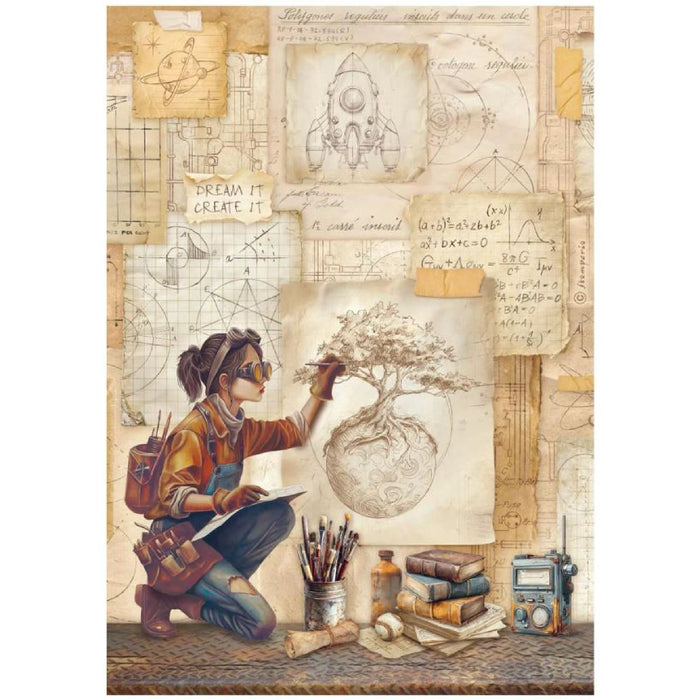 Stamperia A New Beginning A4 Rice Paper Technical Drawings