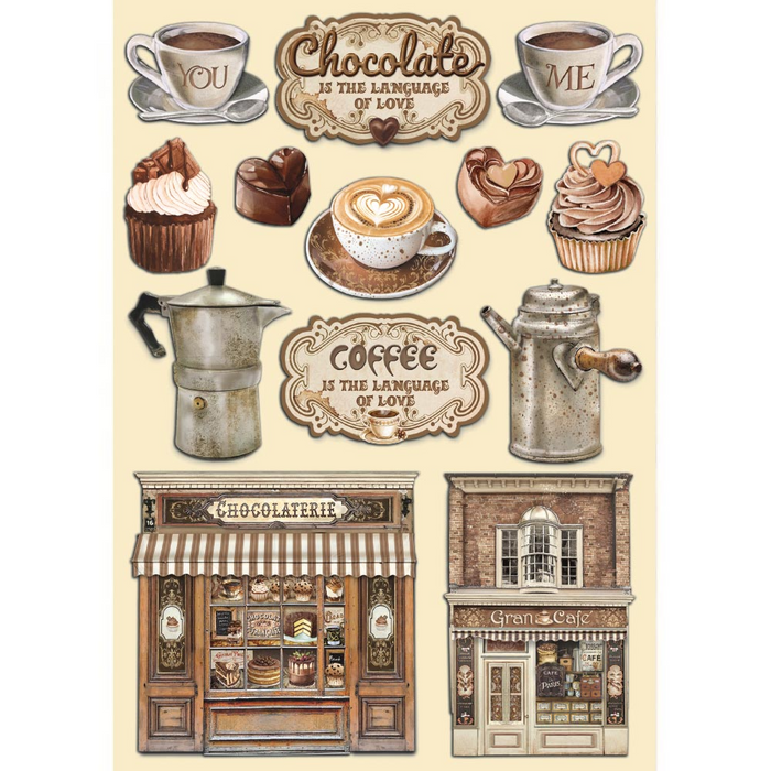 Stamperia Coffee & Chocolate A5 Colored Wooden Shapes