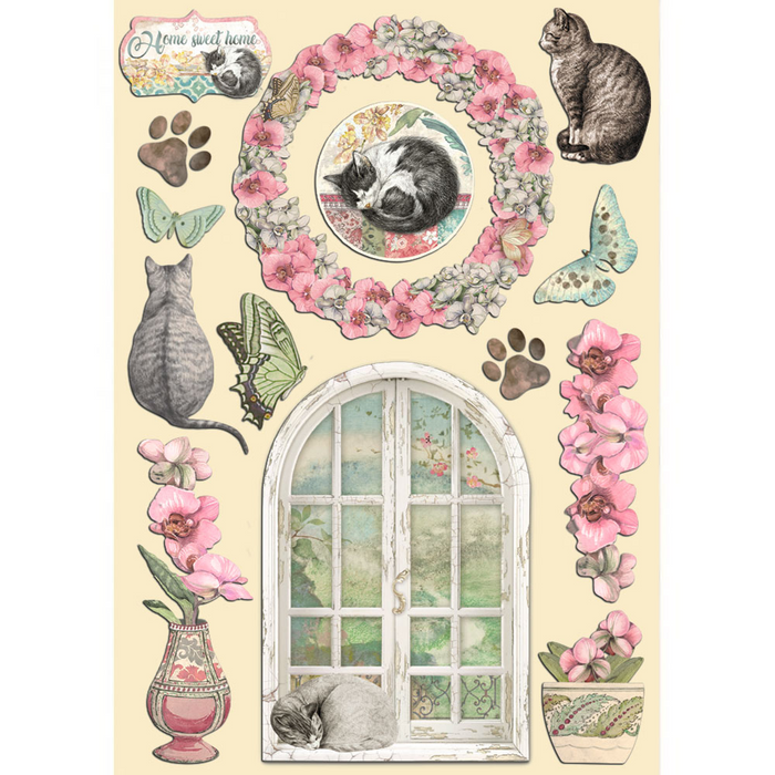 Stamperia Orchids and Cats A5 Colored Wooden Shapes