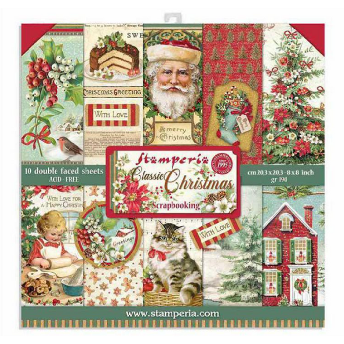 Stamperia Classic Christmas 8" x 8" Scrapbooking Paper Pad