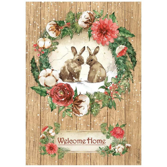 Home For The Holidays A4 Rice Paper by Stamperia Home Bunnies