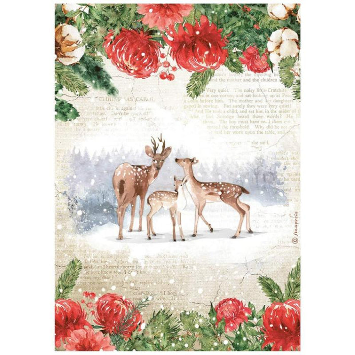 Home For The Holidays A4 Rice Paper by Stamperia Deer