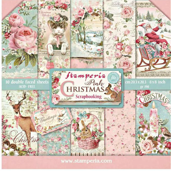 Stamperia Pink Christmas 8" x 8" Scrapbooking Paper Pad