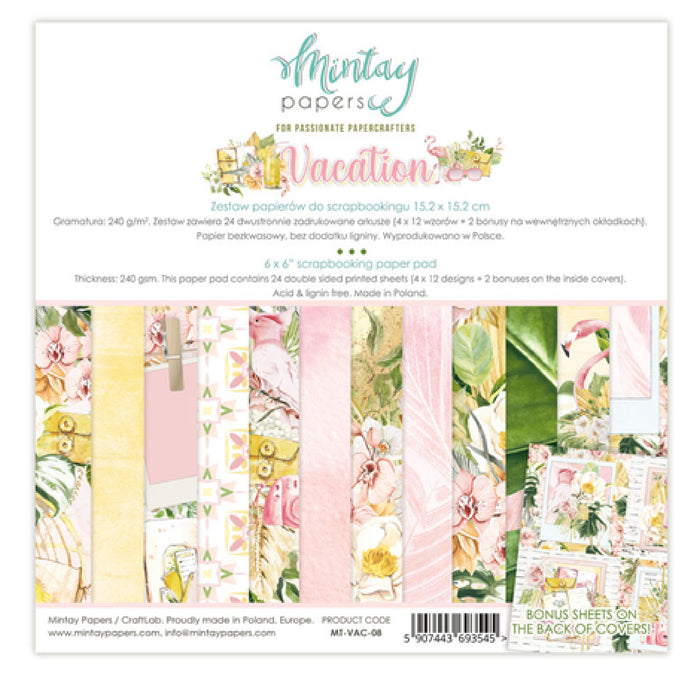 Mintay Vacation 6" x 6" Scrapbooking Paper Pad