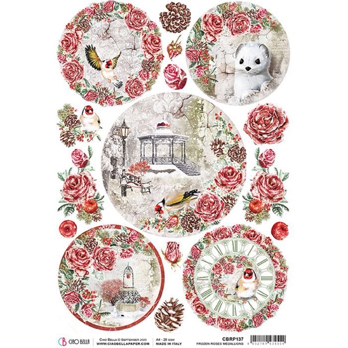 Ciao Bella A4 Frozen Roses Rice Paper Medallions