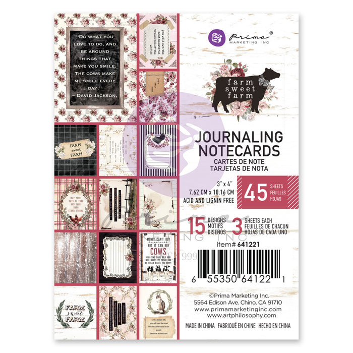 Farm Sweet Farm 3 x 6 Journaling Notecards by Prima Marketing