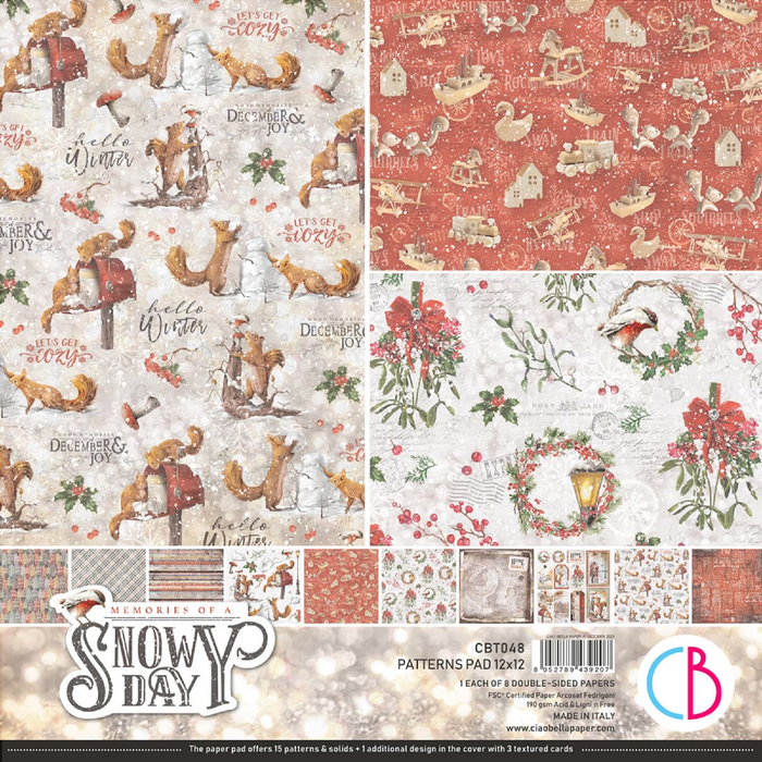 Ciao Bella Memories of a Snowy Day Patterns 12" x 12" Scrapbooking Paper