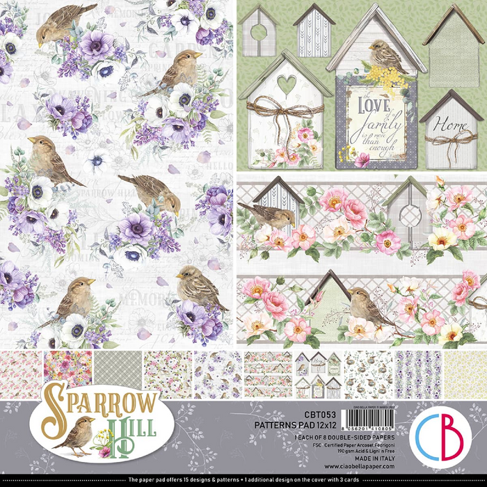 Ciao Bella Sparrow Hill Patterns 12" x 12" Scrapbooking Paper