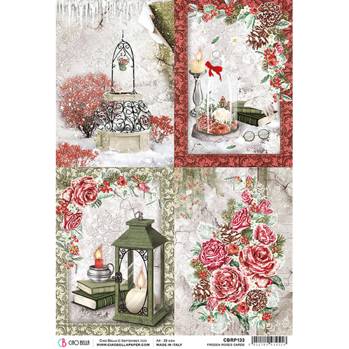 Ciao Bella A4 Frozen Roses Rice Paper Cards