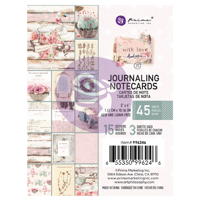 Prima Marketing With Love Collection 3" x 4" Journaling Notecards