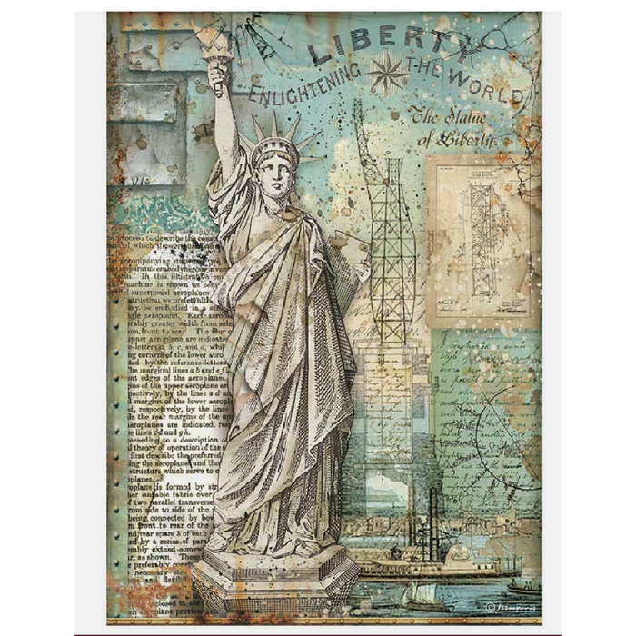 Stamperia Sir Vagabond Aviator A4 Rice Paper Statue of Liberty